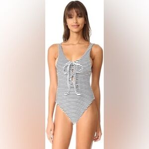 Mara Hoffman Desa Striped Terry Lace Up One Piece Swimsuit Organic Cotton Blend